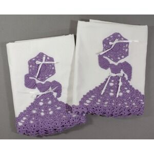 Vintage Westpoint Stevens Pillowcase Sunbonnet Sue Crochet Lace Purple White 2pc